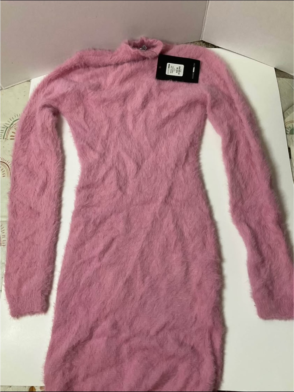 Fashionnova Beverly Hills babe dress Fuzzy Long Sleeve Pink Bodycon Dress